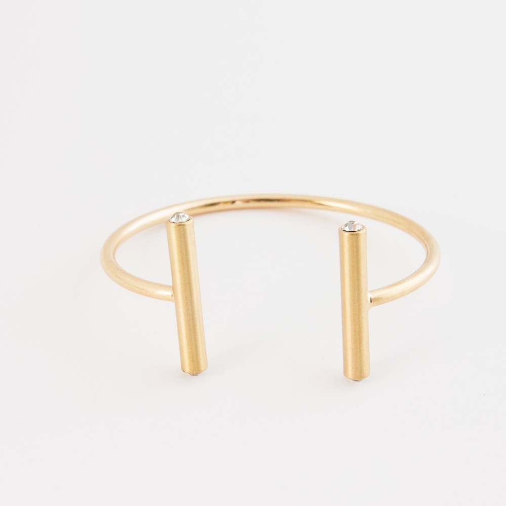 Women Double Rhinestone Gold Cutout Cuff Bracelet